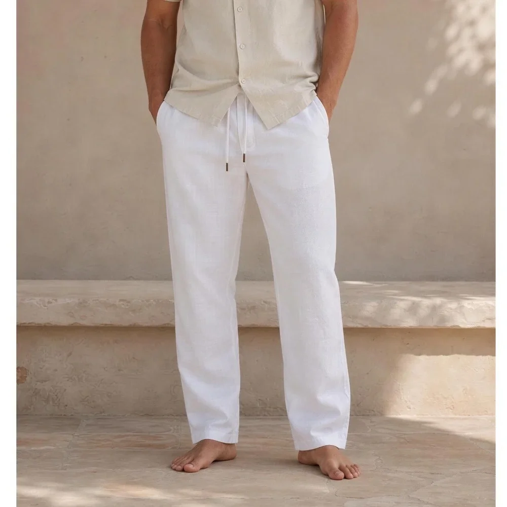 Collection by Michael Strahan Mens White 100% Linen Drawstring Pants Size S NWT
